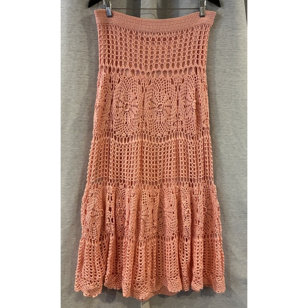 Boston Proper Pink Crochet‎ Cotton Skirt Festival Summer Size XS